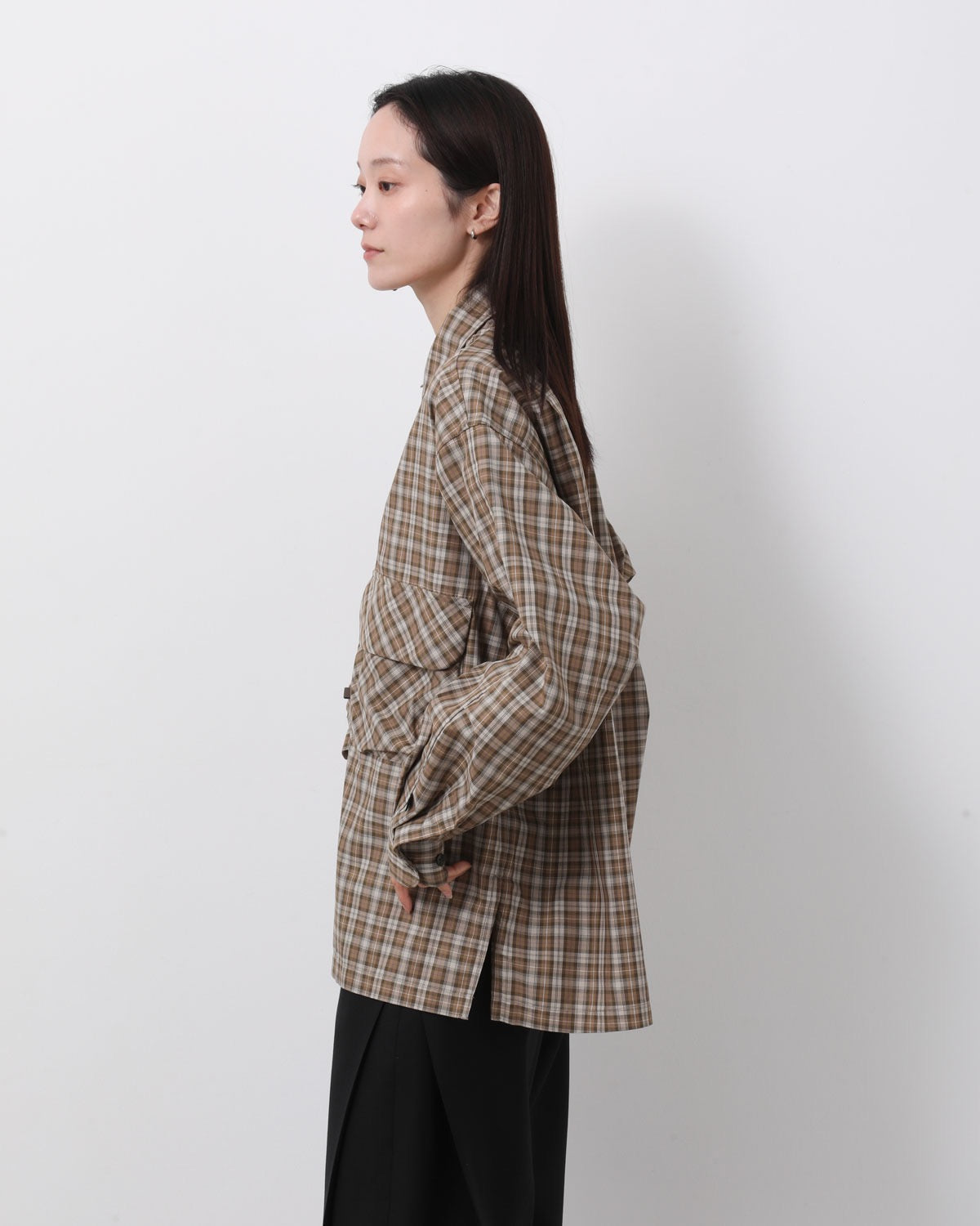 W's TECH SPORTS OPEN COLLAR SHIRT L/S GREN PLAID