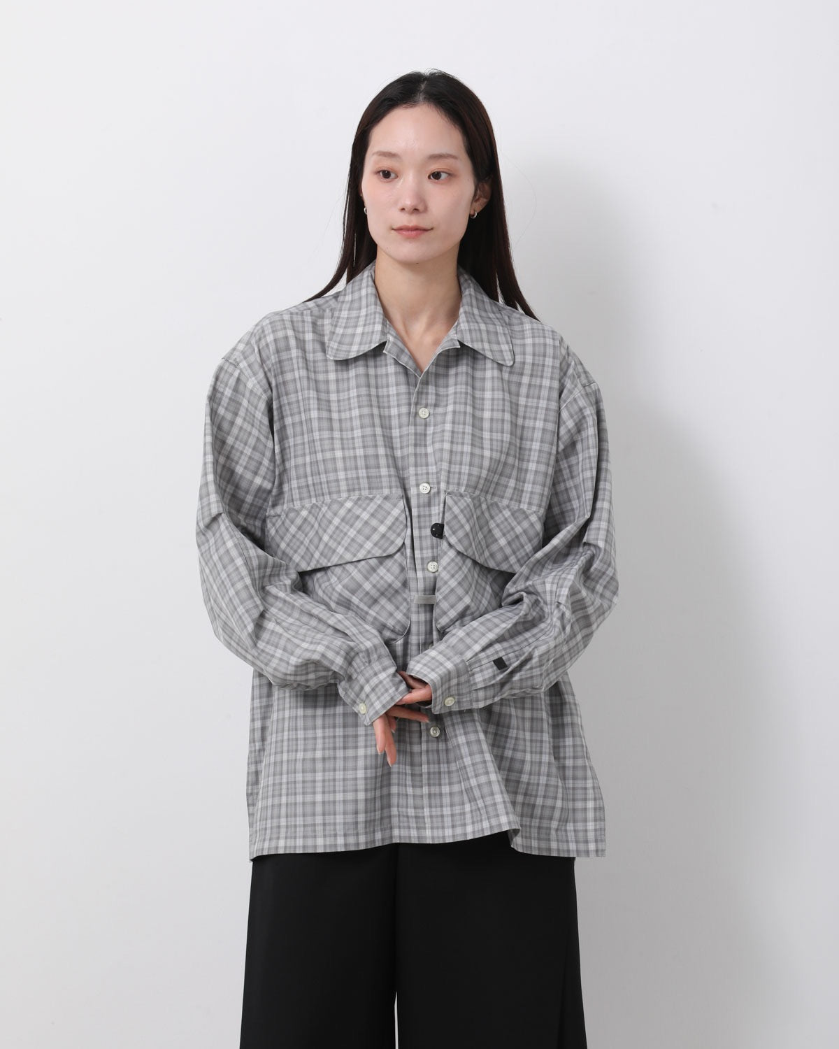 W's TECH SPORTS OPEN COLLAR SHIRT L/S GREN PLAID