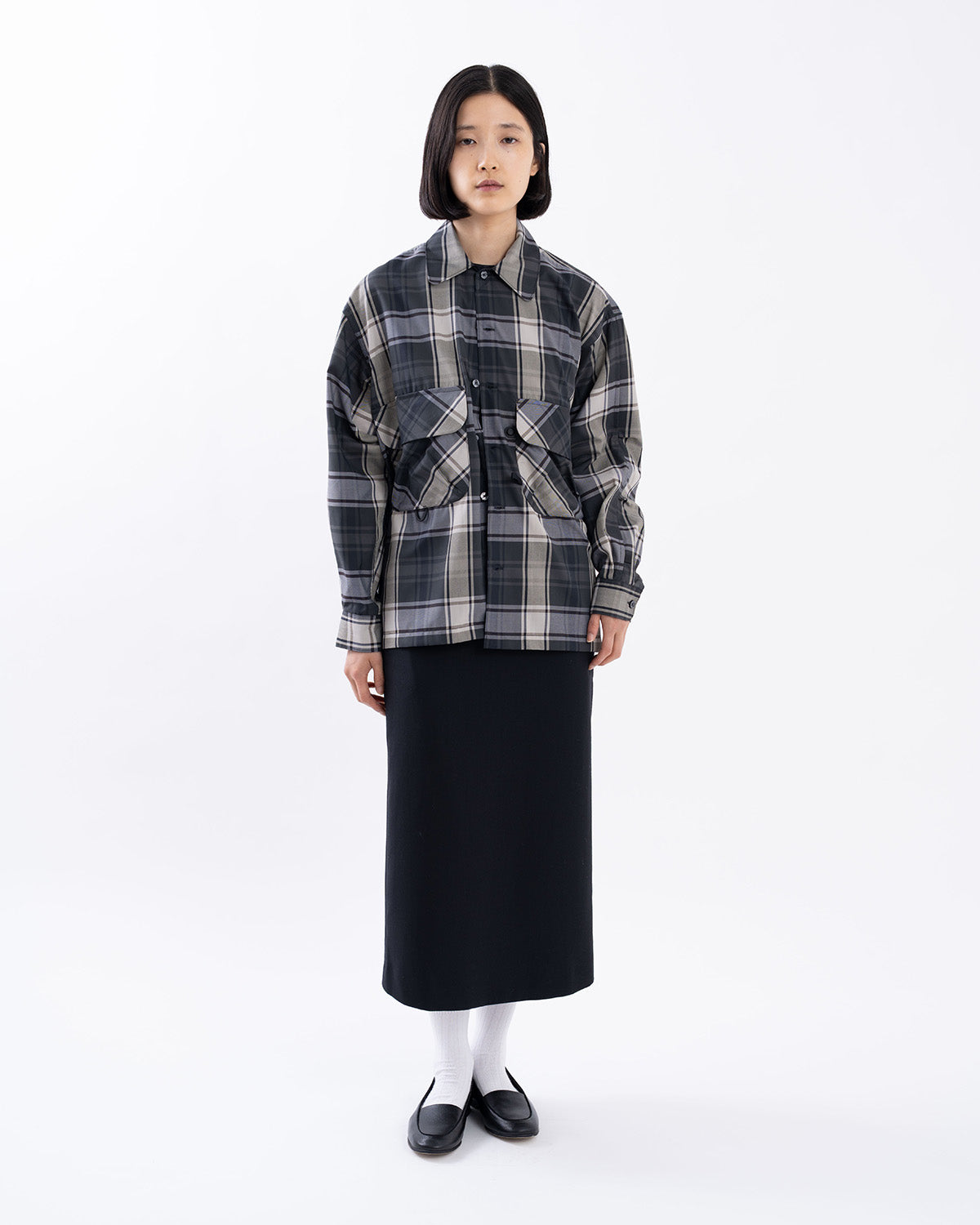 W's TECH SPORTS OPEN COLLAR SHIRT L/S BIG TARTAN