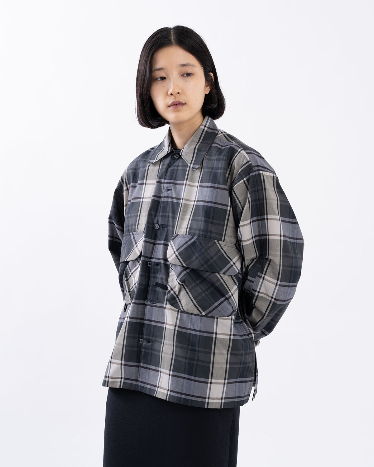 W's TECH SPORTS OPEN COLLAR SHIRT L/S BIG TARTAN