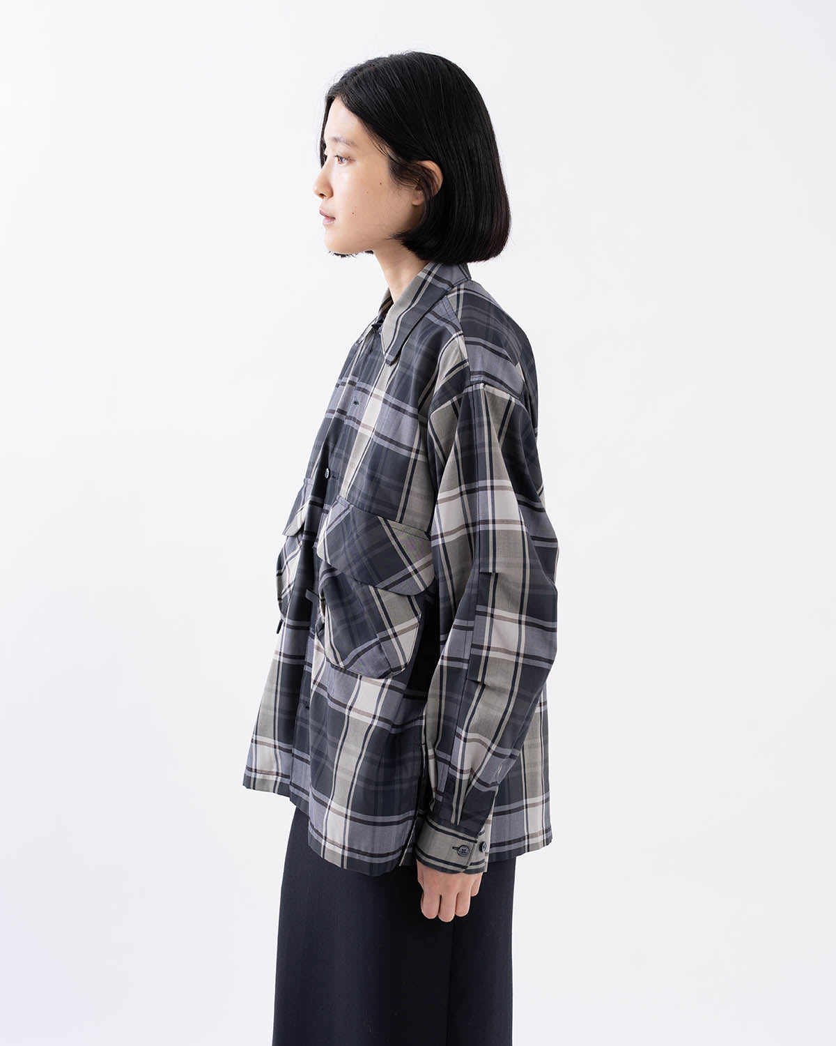 W's TECH SPORTS OPEN COLLAR SHIRT L/S BIG TARTAN