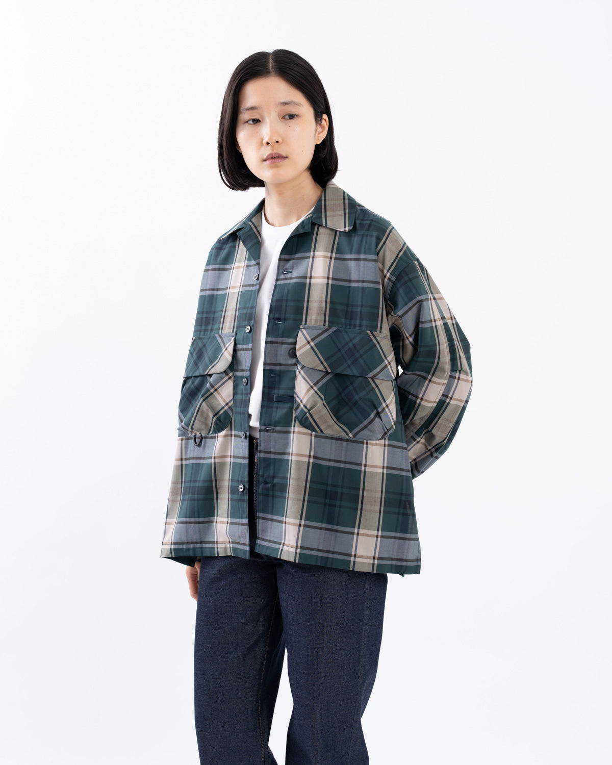 W's TECH SPORTS OPEN COLLAR SHIRT L/S BIG TARTAN