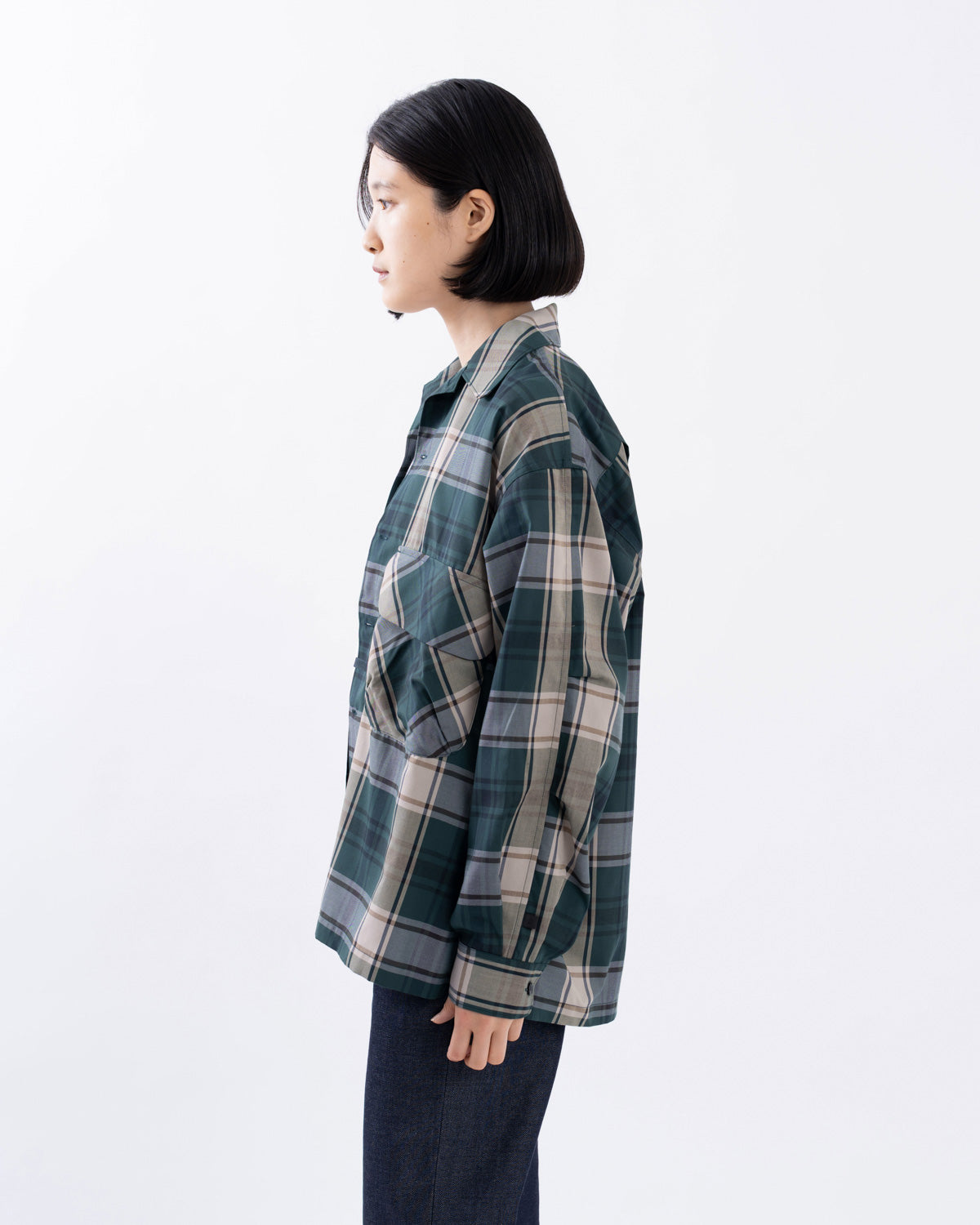 W's TECH SPORTS OPEN COLLAR SHIRT L/S BIG TARTAN