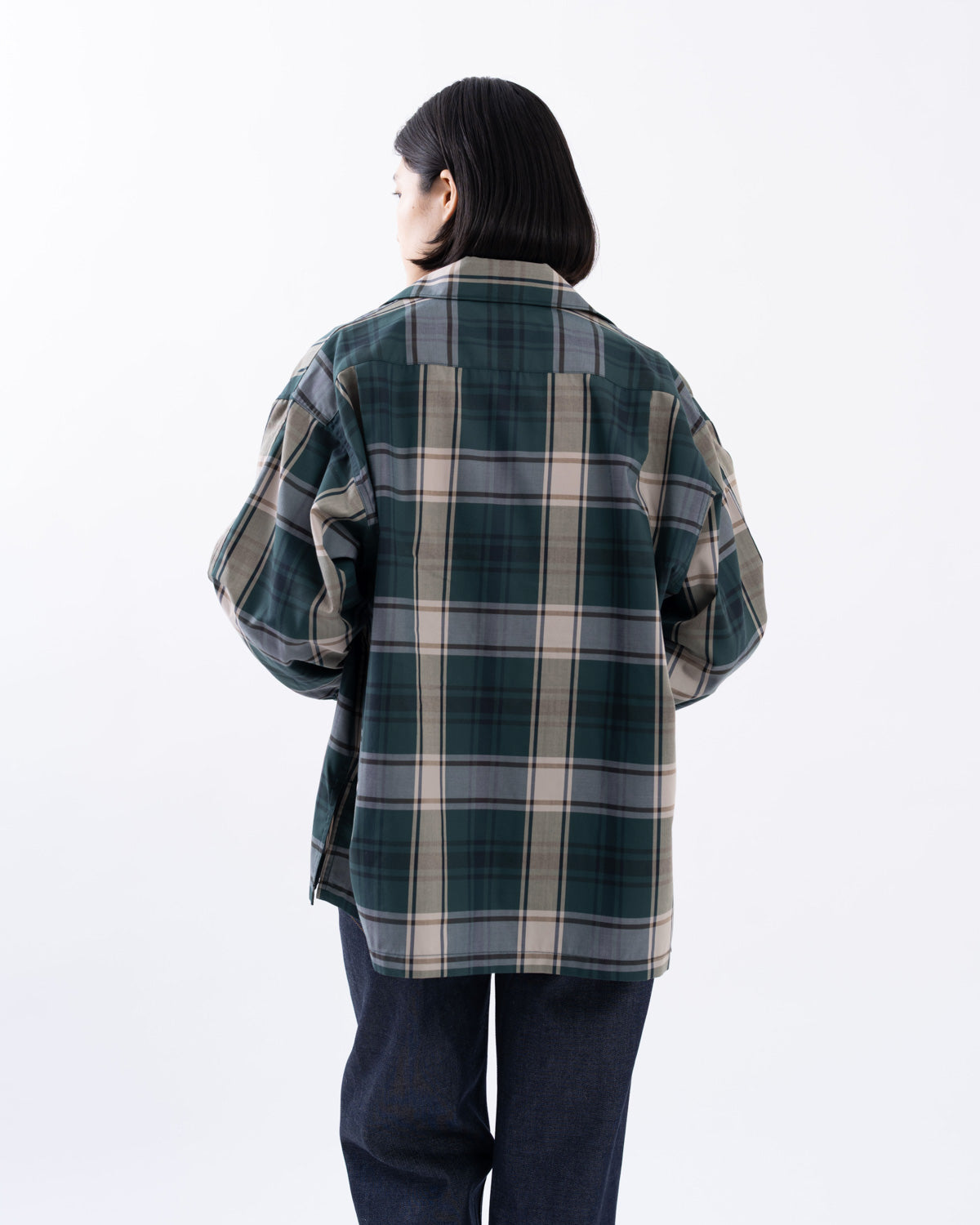 W's TECH SPORTS OPEN COLLAR SHIRT L/S BIG TARTAN
