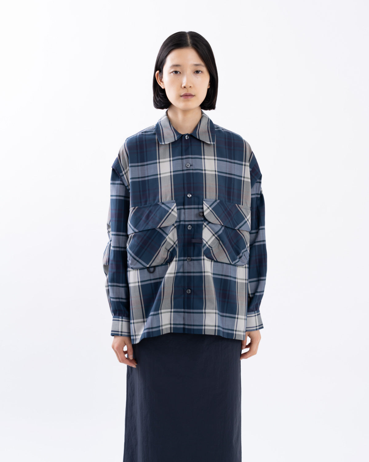 W's TECH SPORTS OPEN COLLAR SHIRT L/S BIG TARTAN