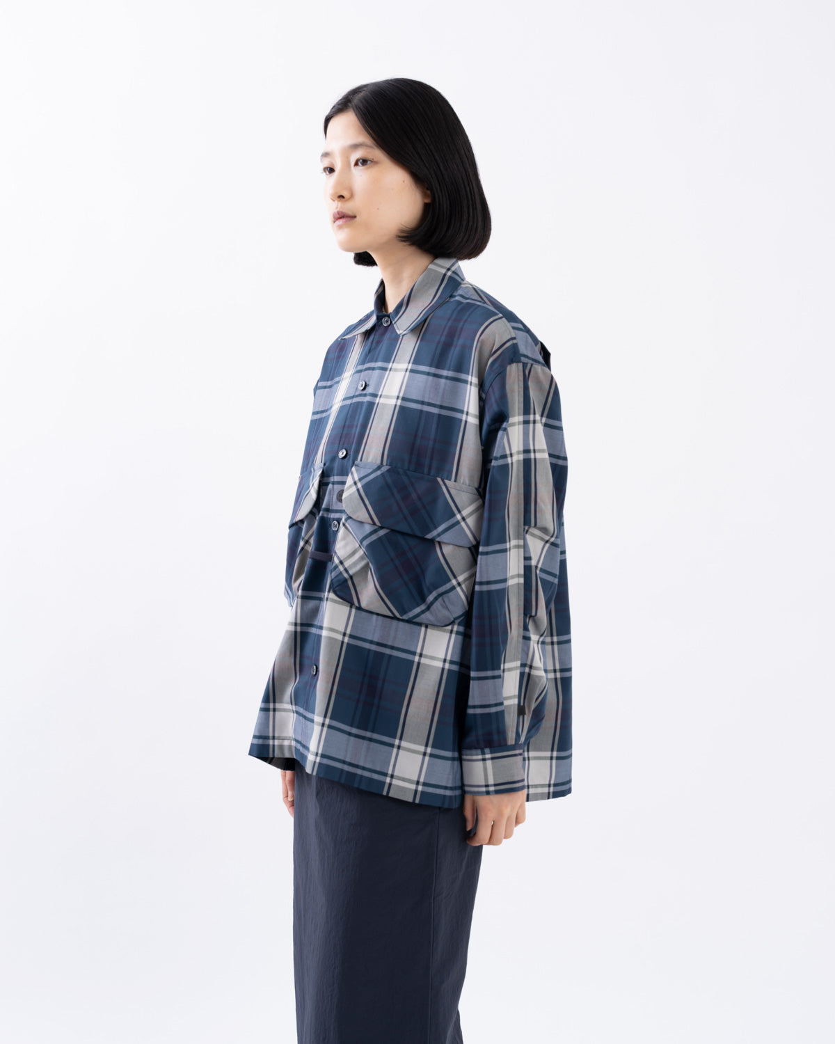 W's TECH SPORTS OPEN COLLAR SHIRT L/S BIG TARTAN