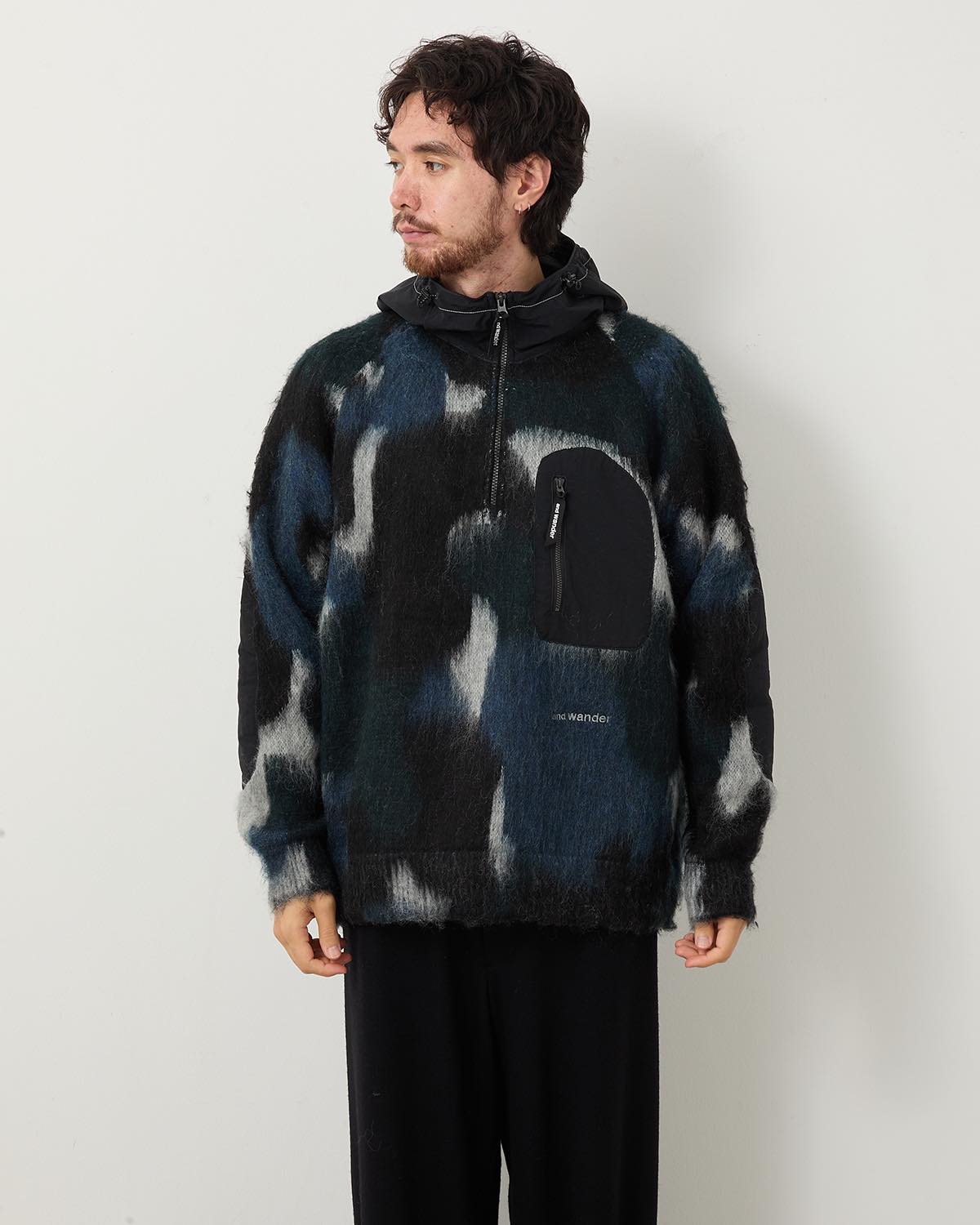 MIX COLOR SHAGGY KNIT HOODIE