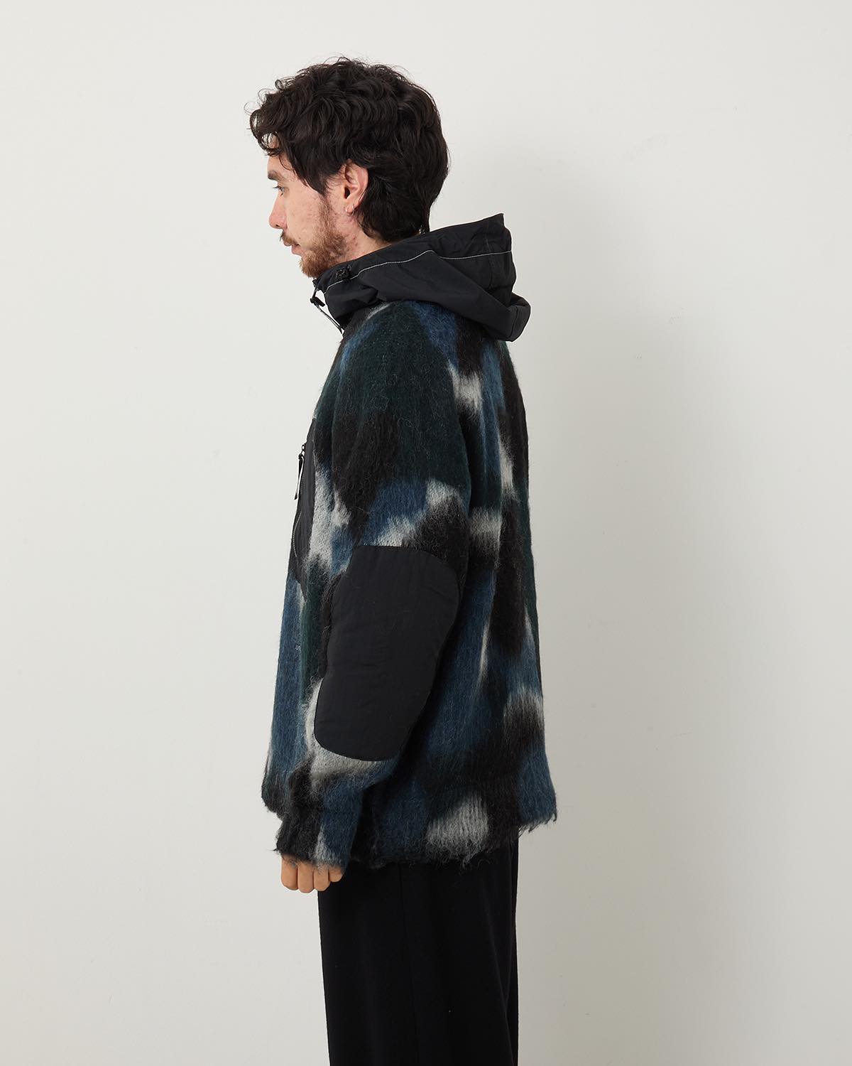 MIX COLOR SHAGGY KNIT HOODIE