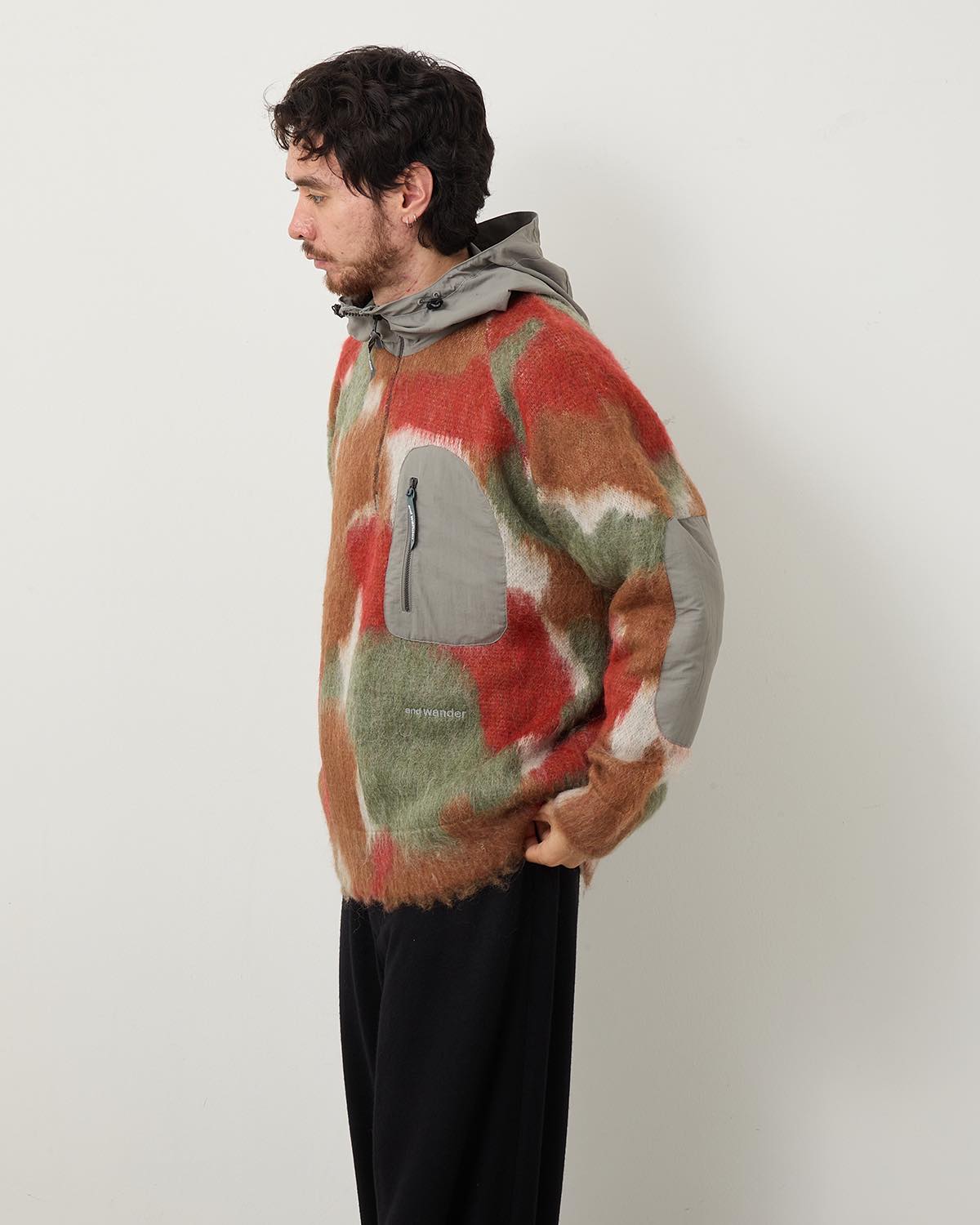 MIX COLOR SHAGGY KNIT HOODIE