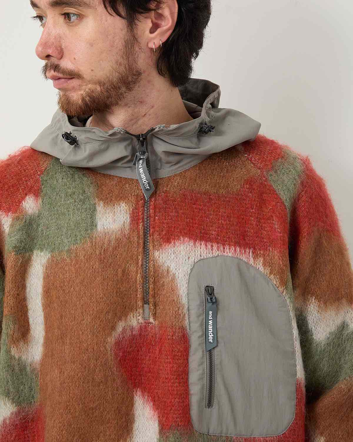 MIX COLOR SHAGGY KNIT HOODIE
