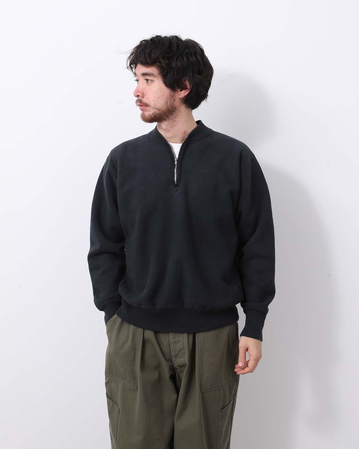 VINTAGE HALF ZIP RIB COLLAR SWEATSHIRT