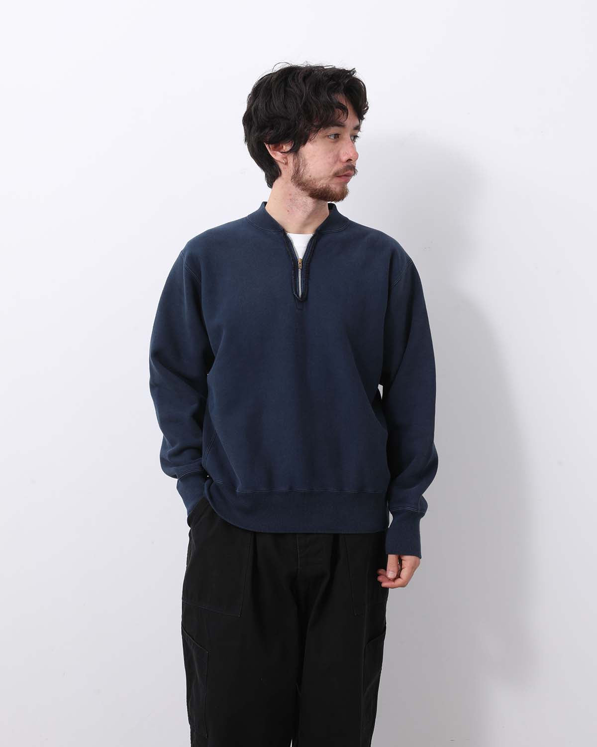 VINTAGE HALF ZIP RIB COLLAR SWEATSHIRT