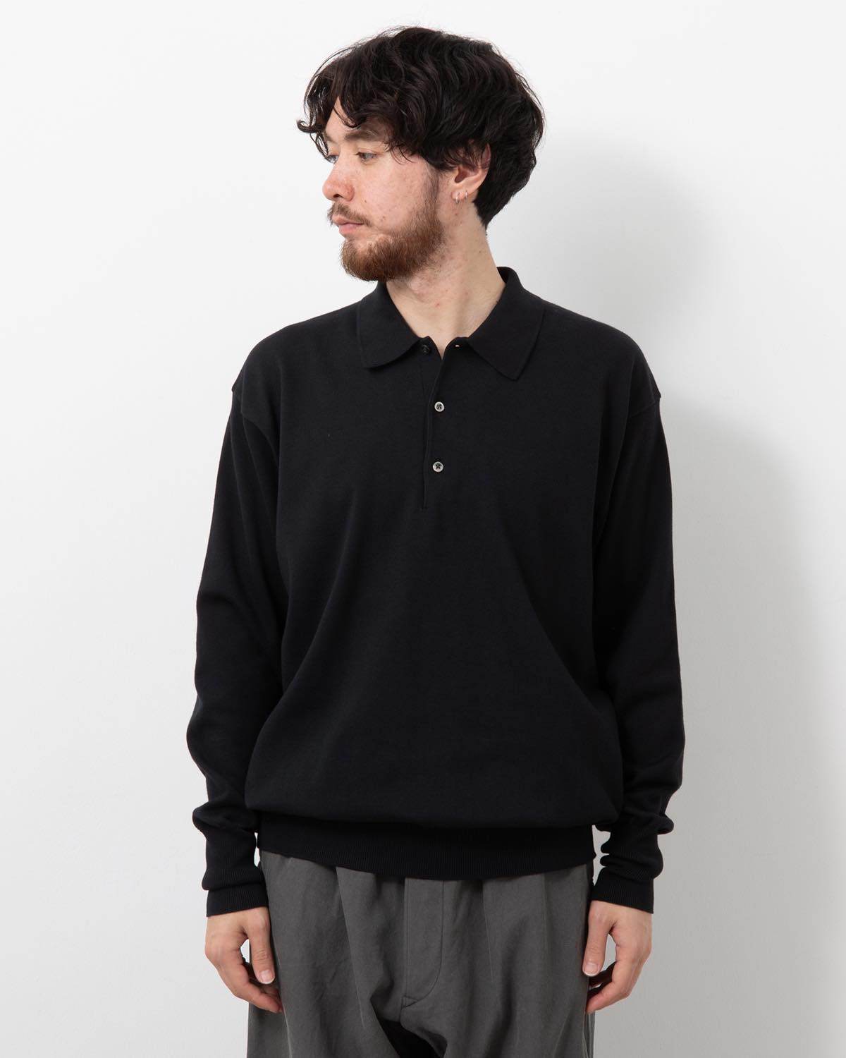 COTTON KNIT L/S POLO SHIRT