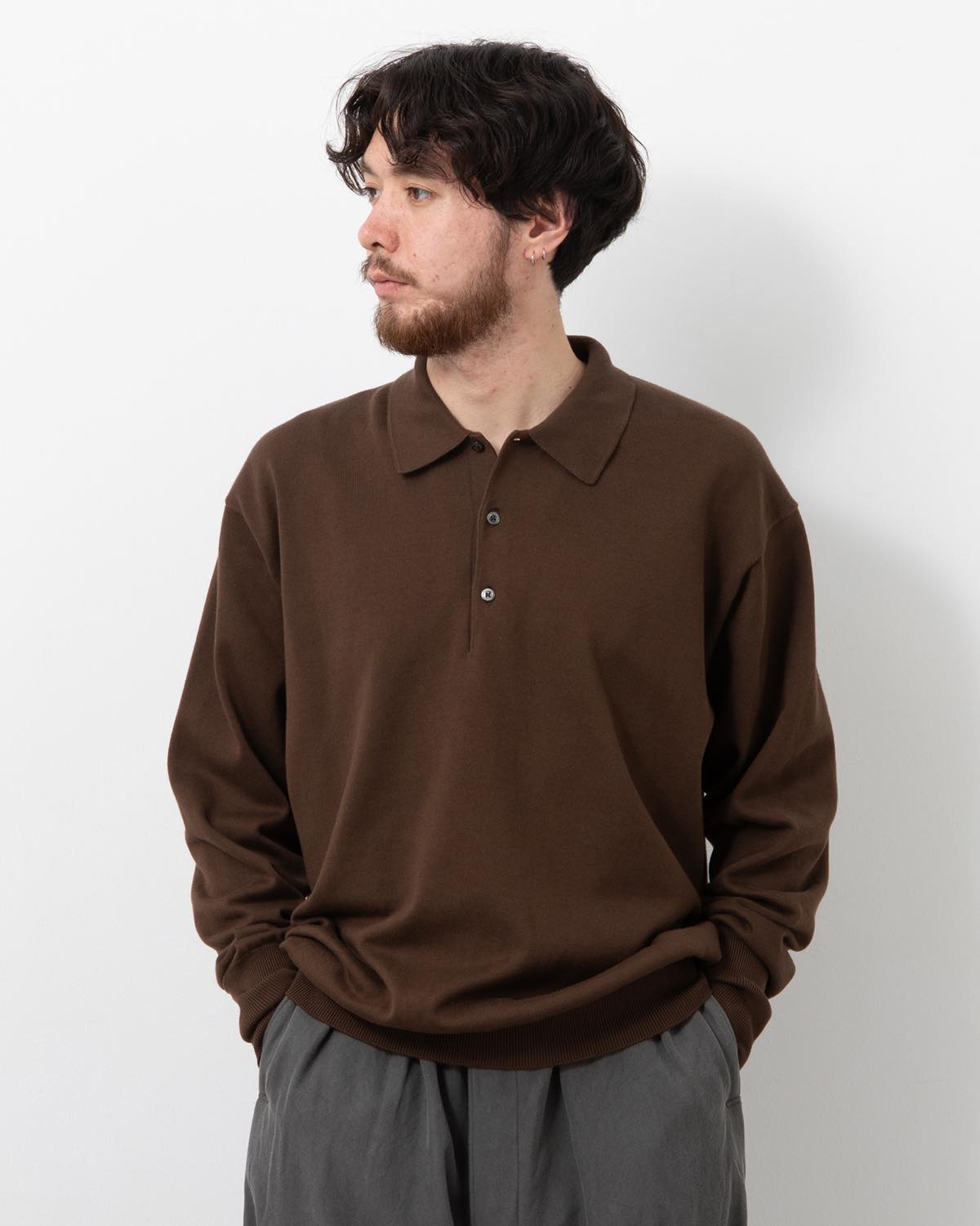 COTTON KNIT L/S POLO SHIRT