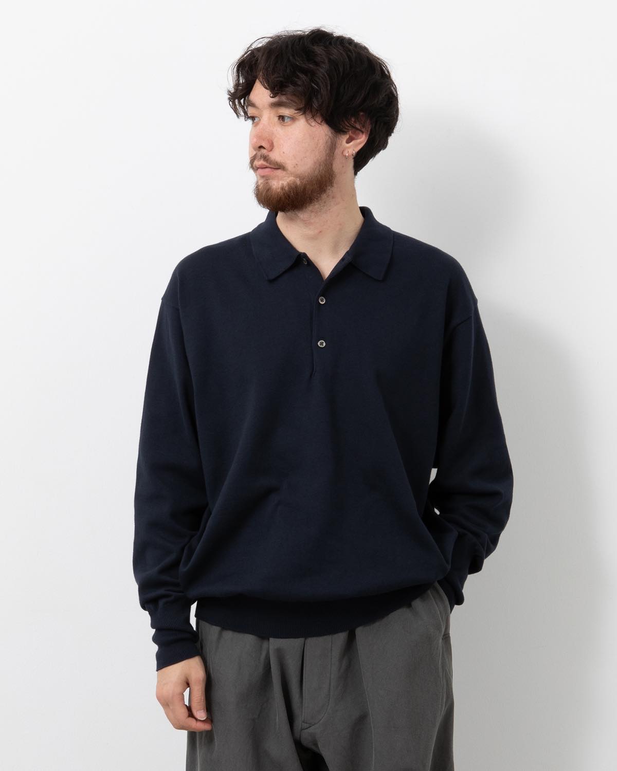 COTTON KNIT L/S POLO SHIRT