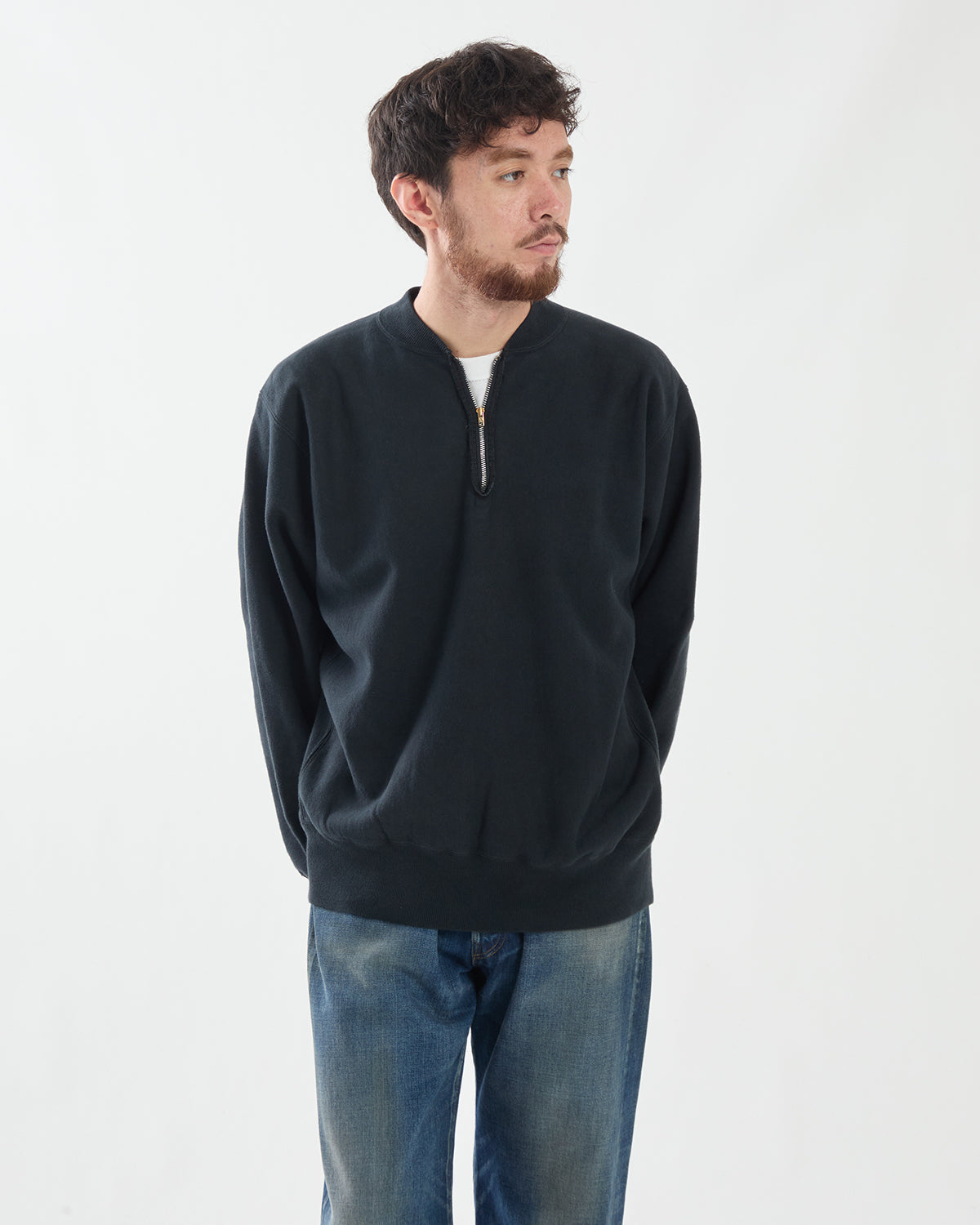 VINTAGE HALF ZIP RIB COLLAR SWEATSHIRT