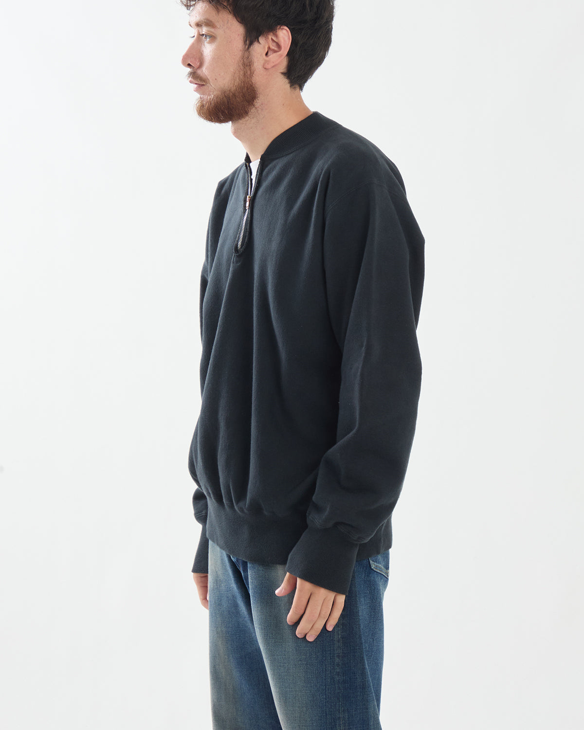 VINTAGE HALF ZIP RIB COLLAR SWEATSHIRT