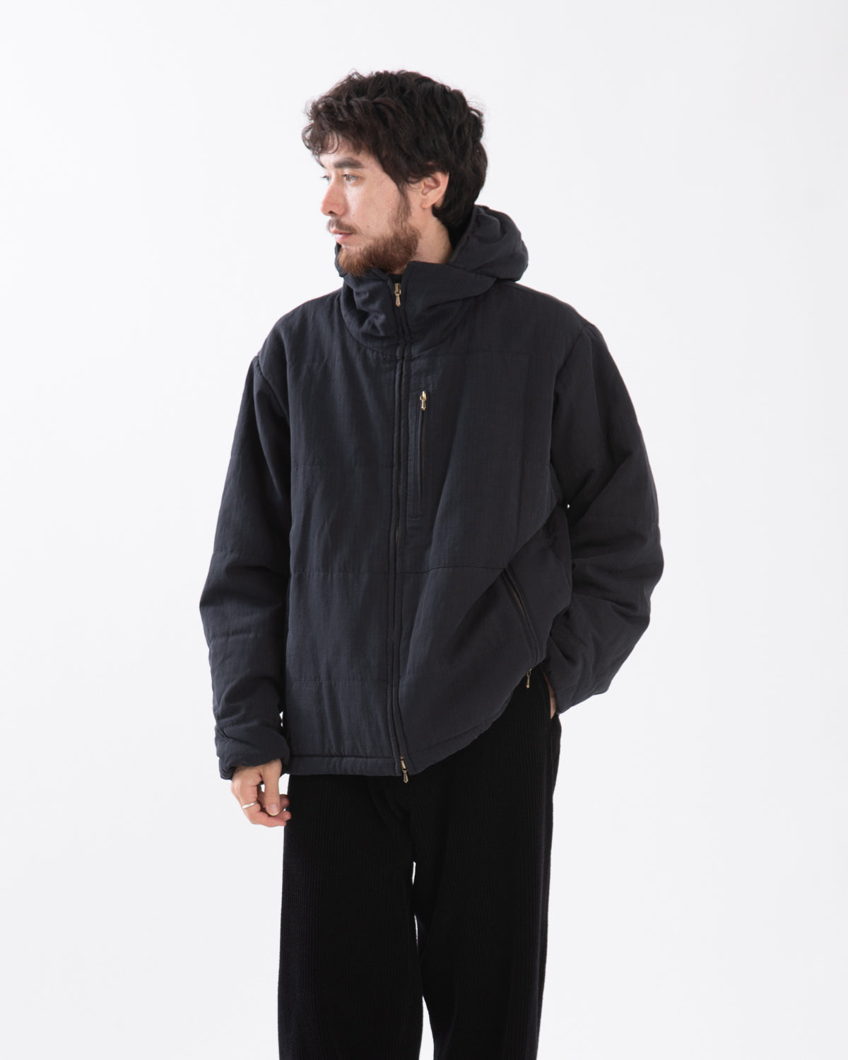 WASHED COTTON SILK LINEN PADDED JACKET