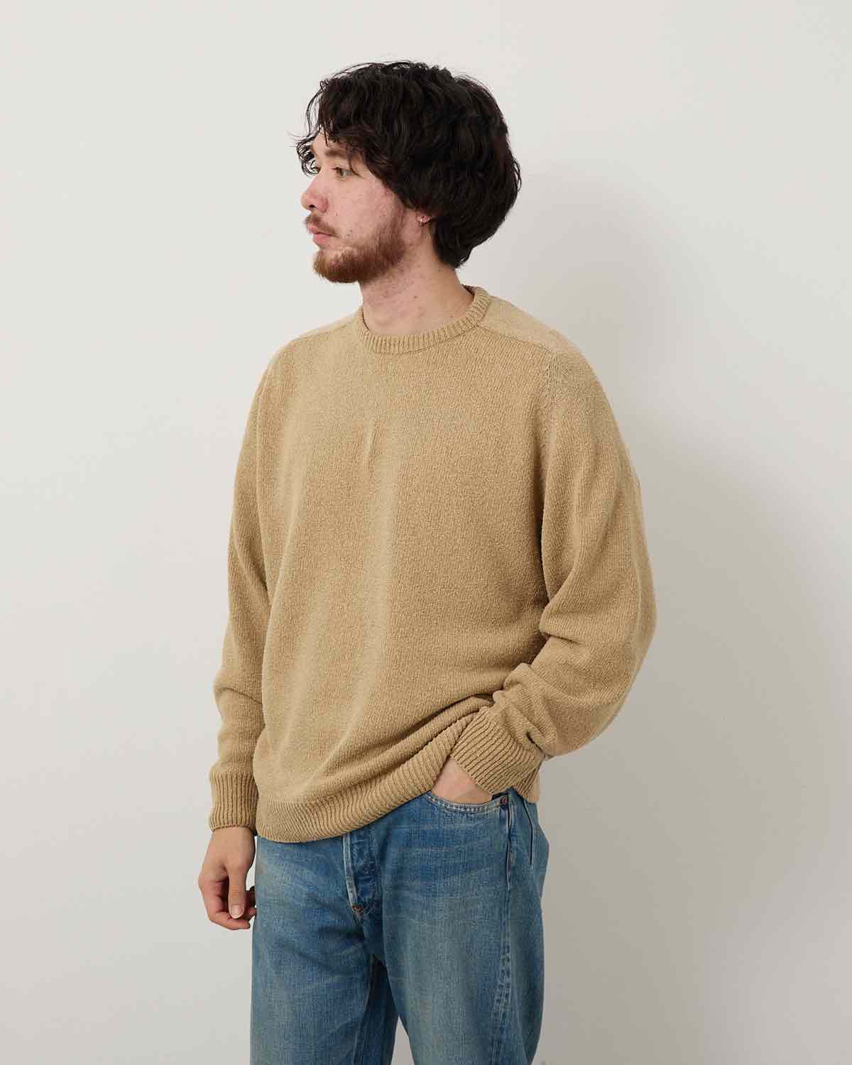 WASHED SILK NEP CREW NECK SWEATER