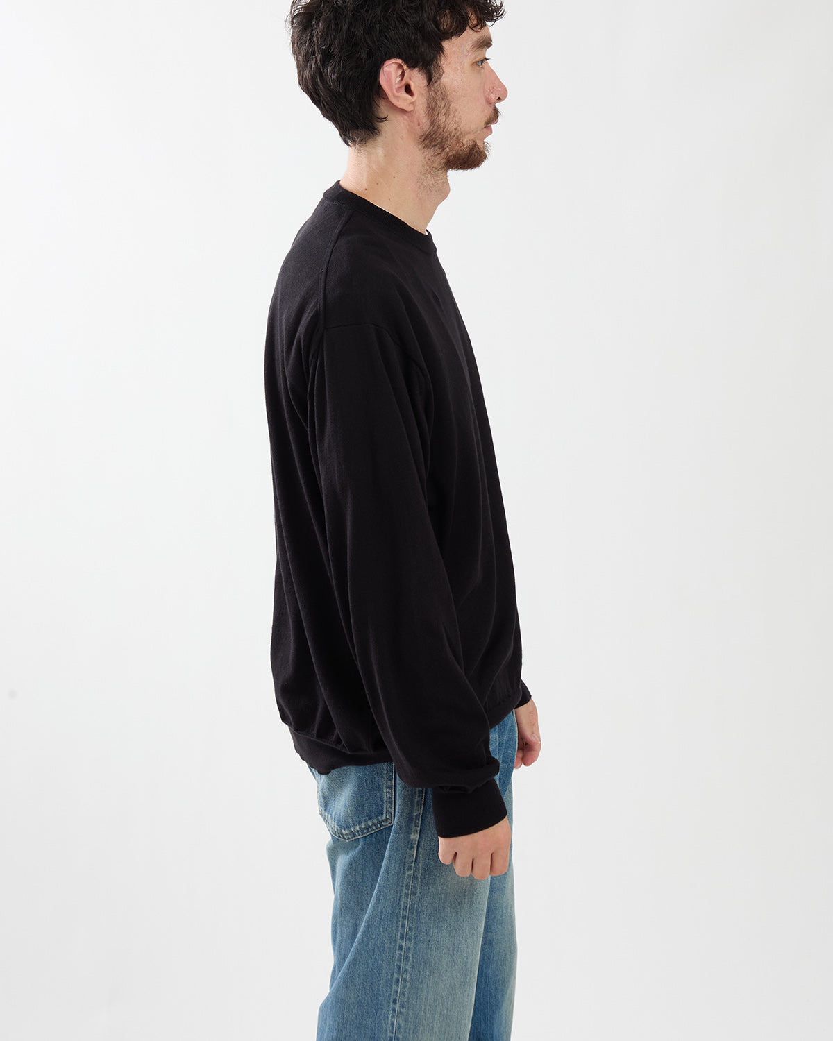 WOOL COTTON HIGH GAUGE CREW NECK SWEATER