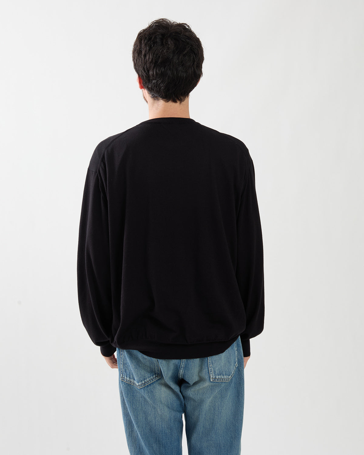 WOOL COTTON HIGH GAUGE CREW NECK SWEATER