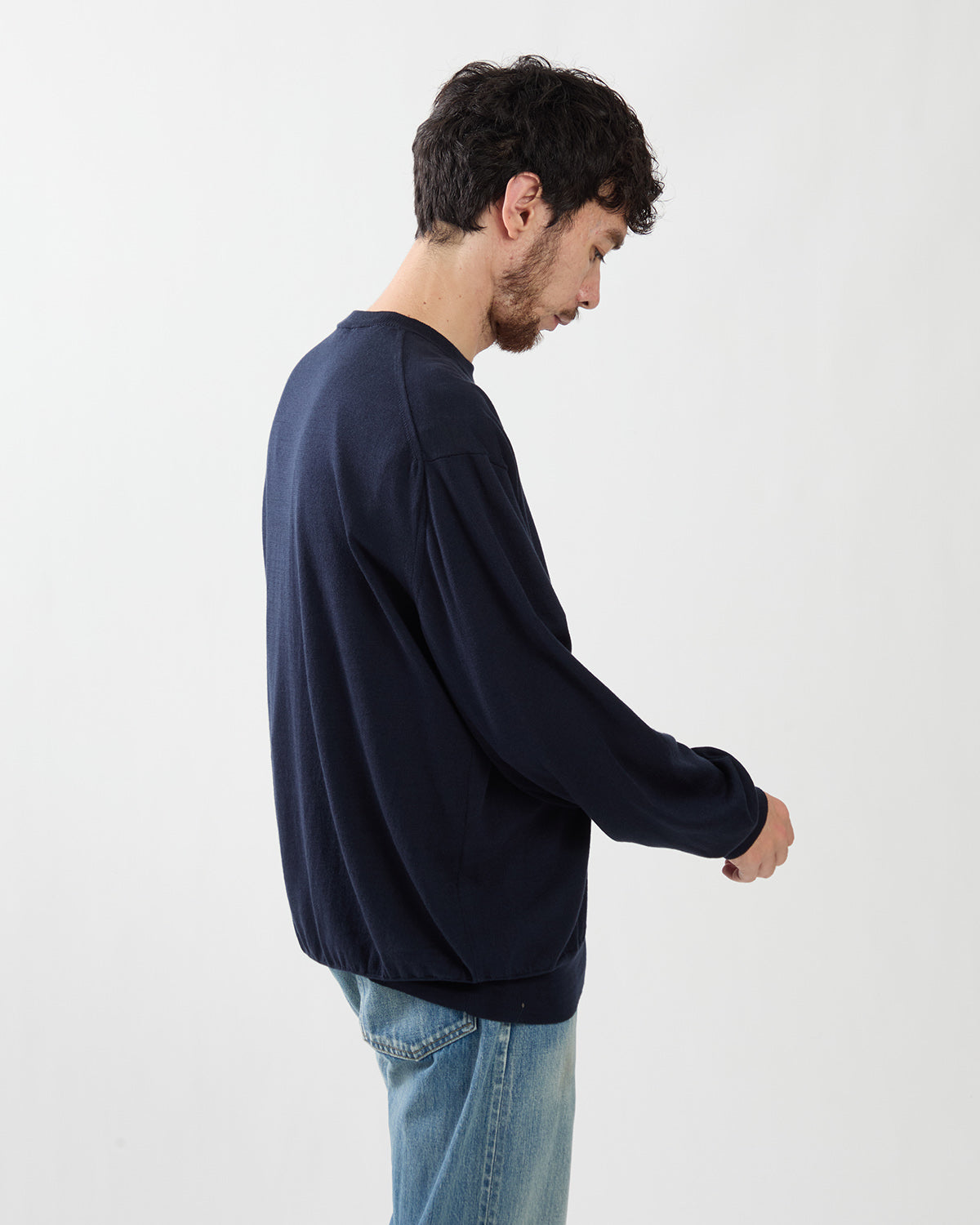 WOOL COTTON HIGH GAUGE CREW NECK SWEATER