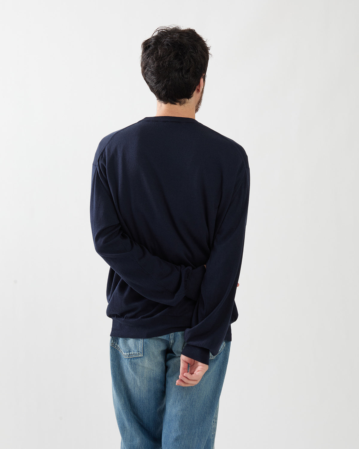 WOOL COTTON HIGH GAUGE CREW NECK SWEATER