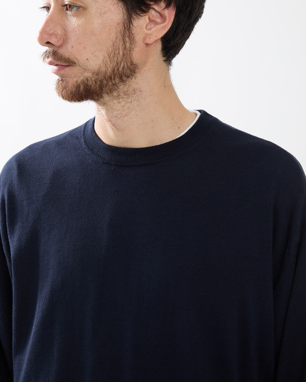WOOL COTTON HIGH GAUGE CREW NECK SWEATER
