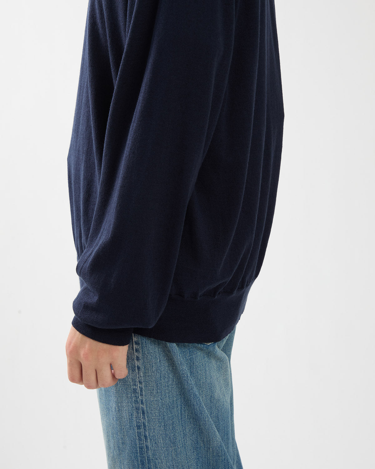 WOOL COTTON HIGH GAUGE CREW NECK SWEATER