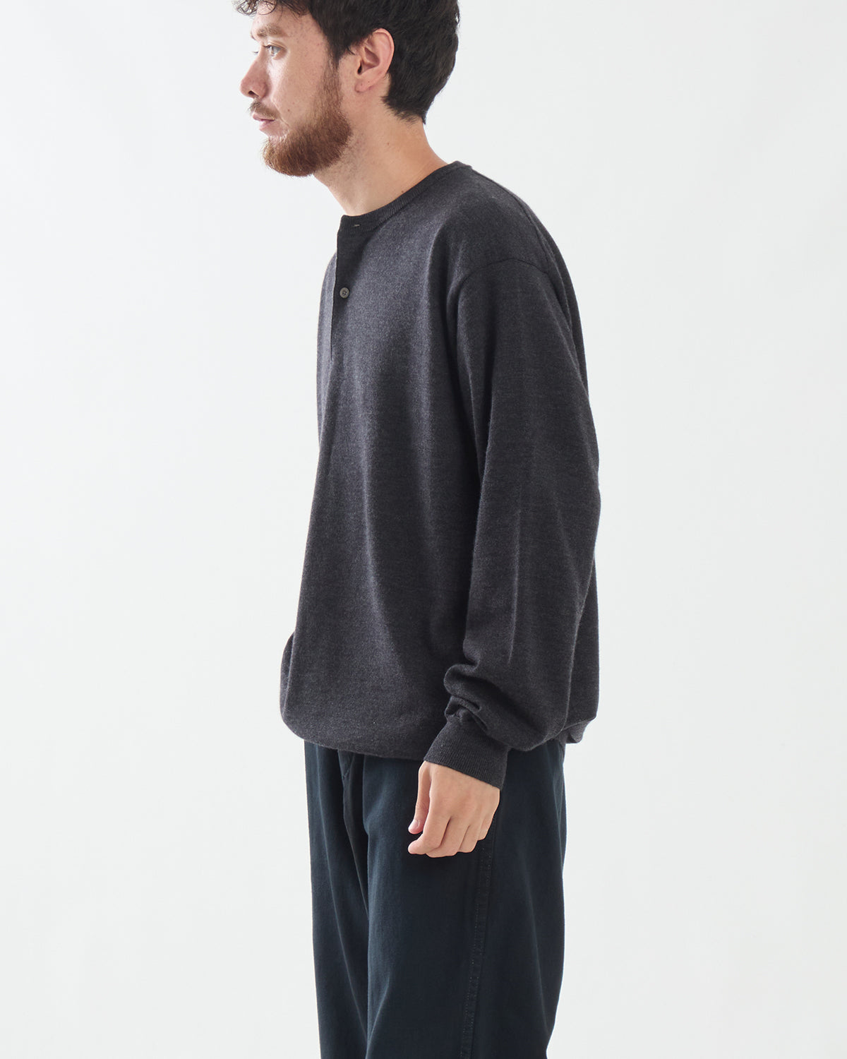 WOOL KNIT HENLEY NECK SWEATER