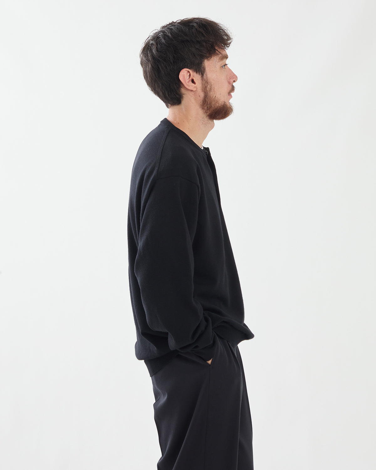 WOOL KNIT HENLEY NECK SWEATER