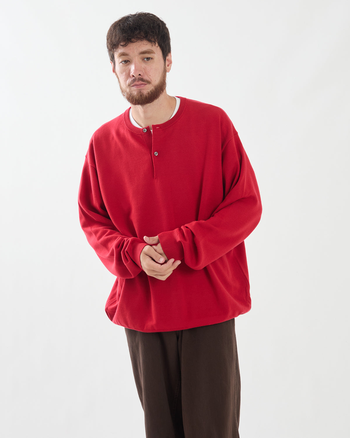 WOOL KNIT HENLEY NECK SWEATER