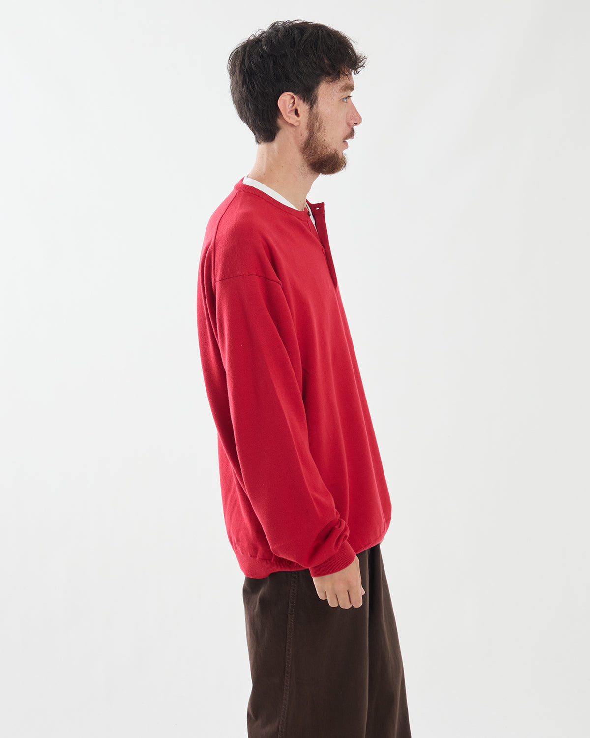 WOOL KNIT HENLEY NECK SWEATER