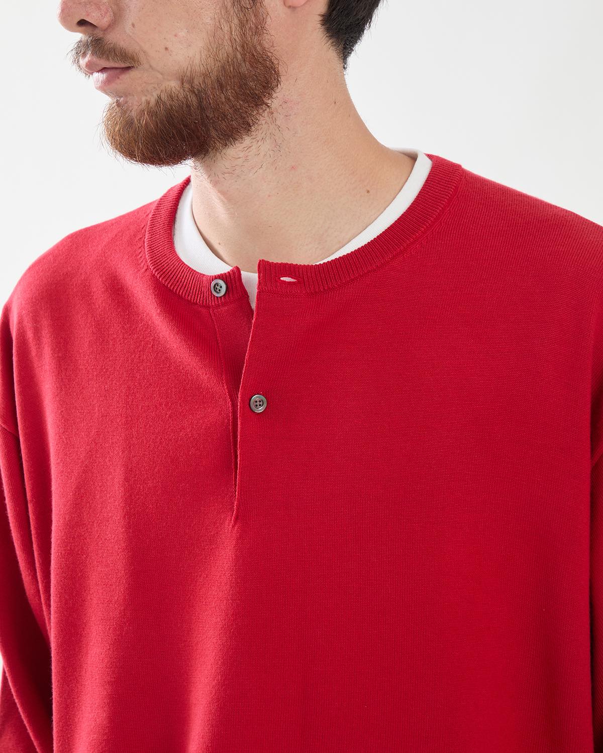 WOOL KNIT HENLEY NECK SWEATER