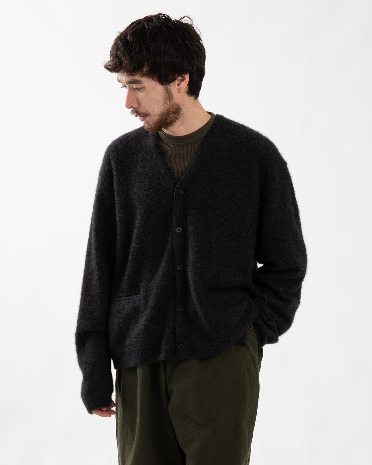 BRUSHED CASHMERE MIDDLE GAUGE CARDIGAN