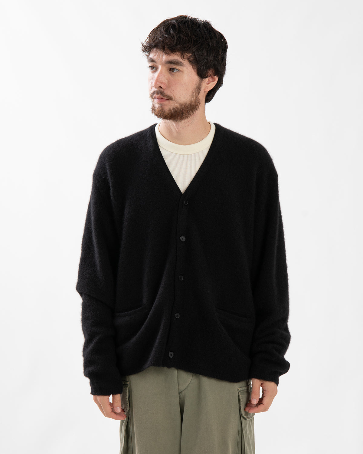 BRUSHED CASHMERE MIDDLE GAUGE CARDIGAN