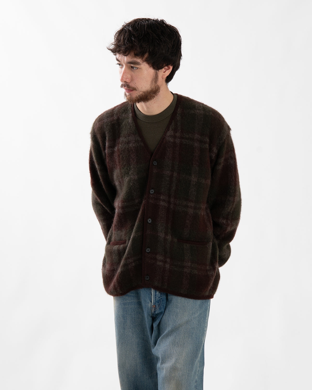 BRUSHED CASHMERE MIDDLE GAUGE CARDIGAN