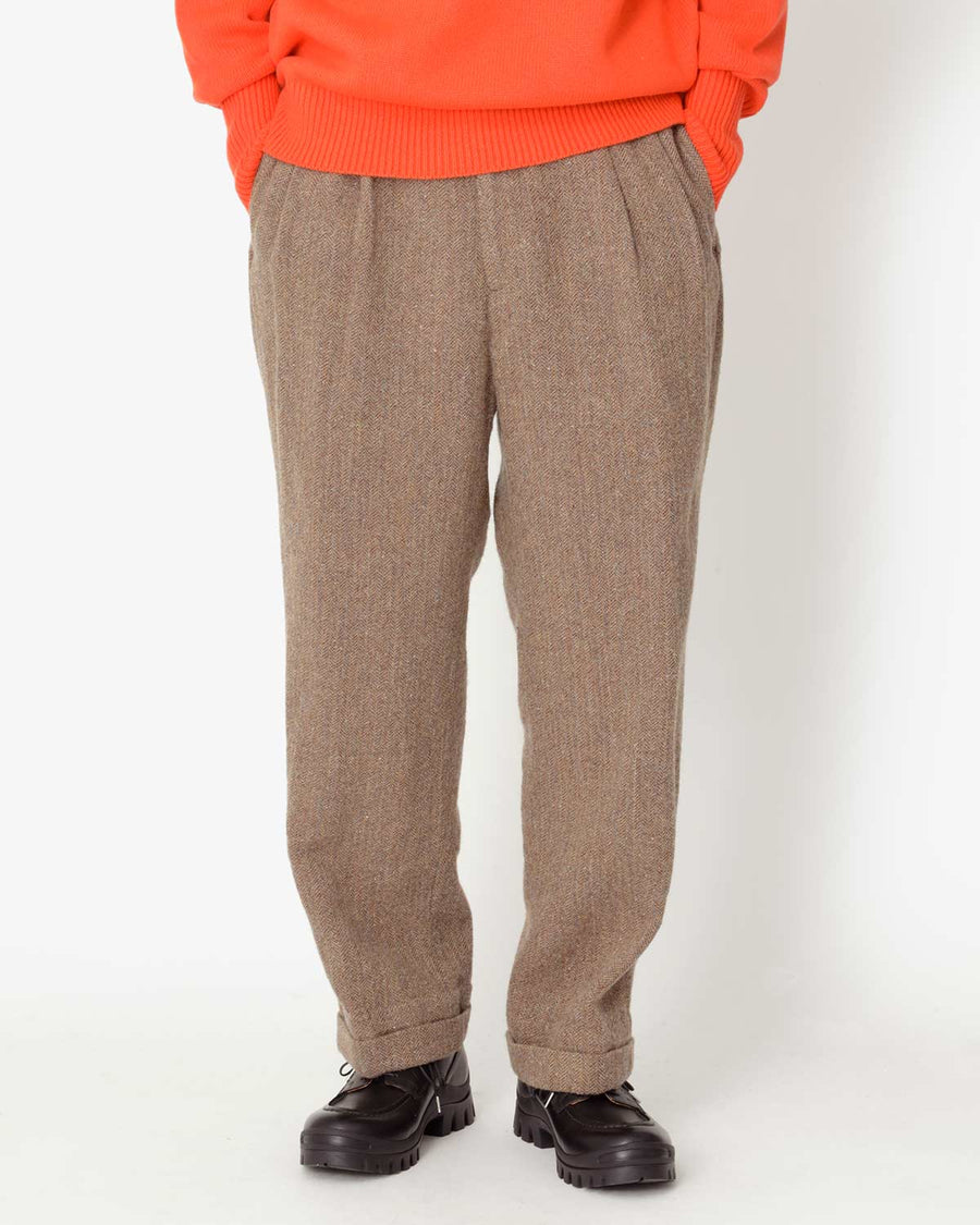 A.PRESSE Tweed Two Tuck Trousers Brown-