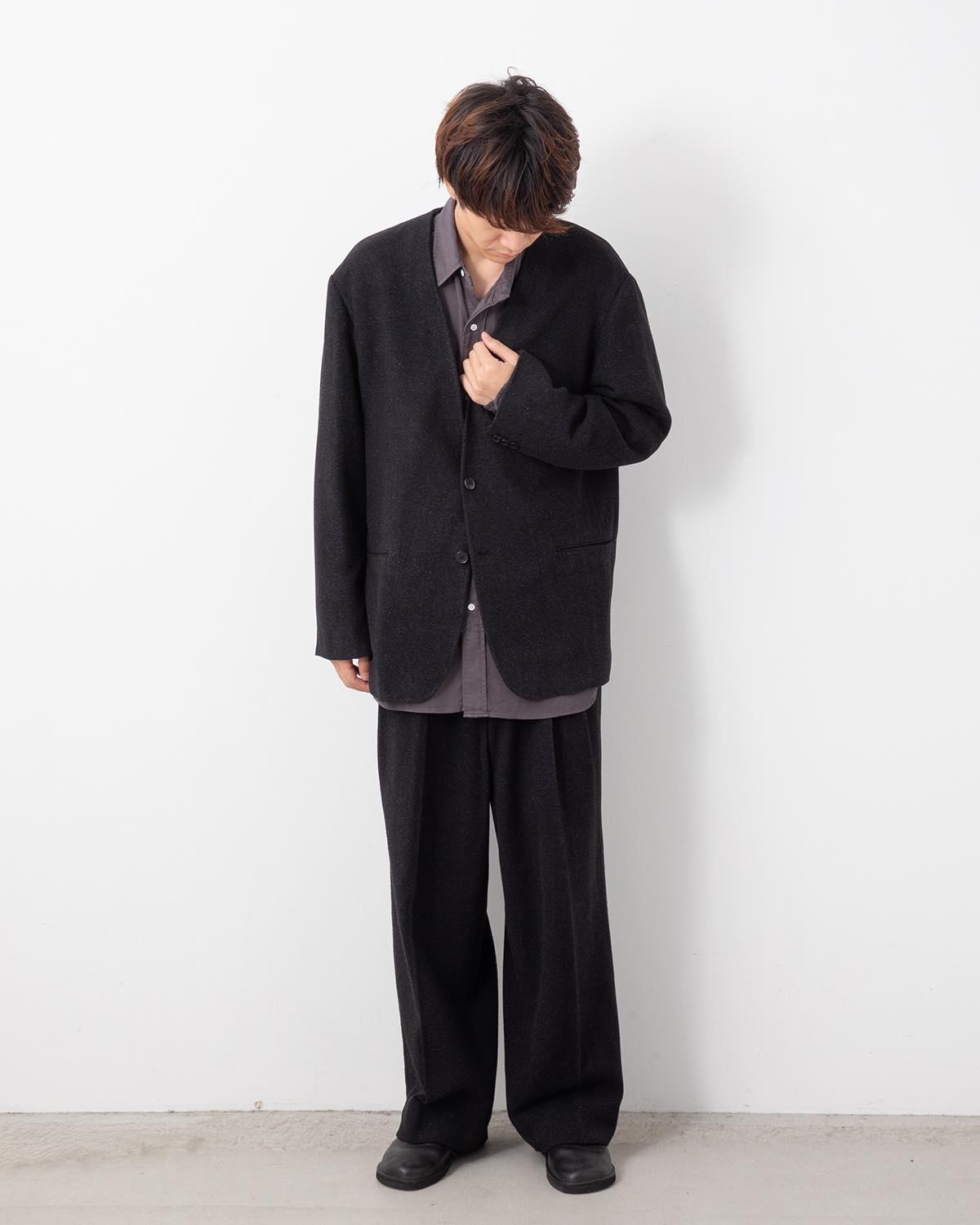 SILK CASHMERE TWEED WIDE TROUSERS
