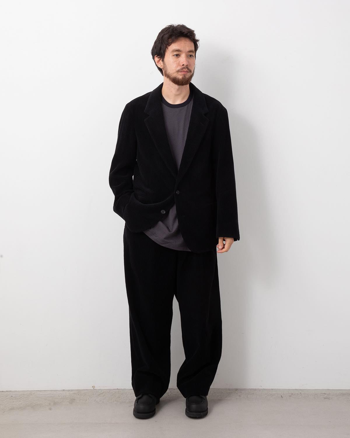 WOOL CORDUROY WIDE TAPERED TROUSERS