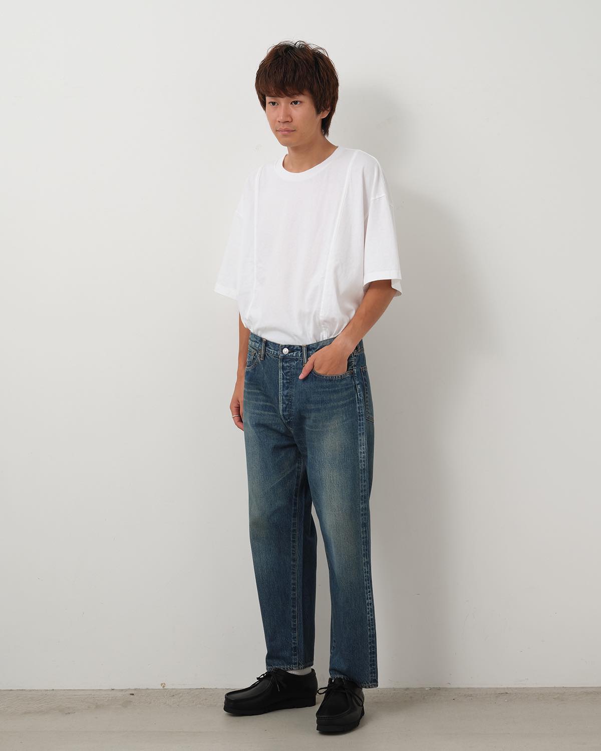 WASHED DENIM WIDE PANTS
