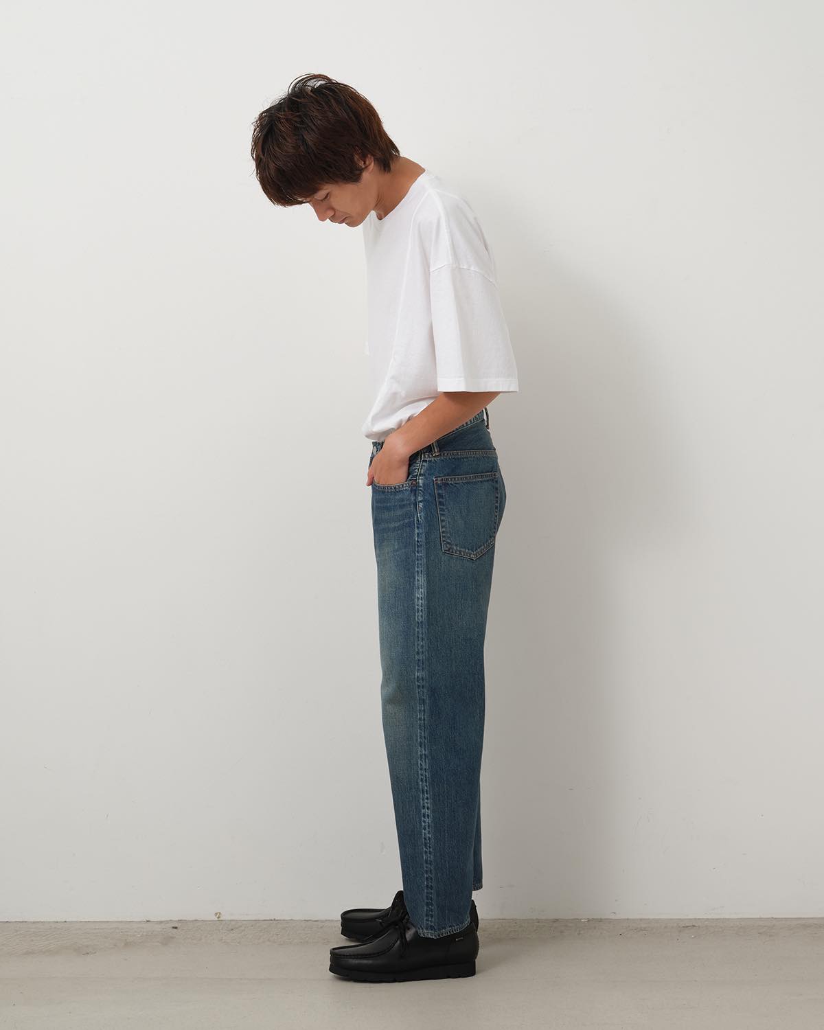 WASHED DENIM WIDE PANTS