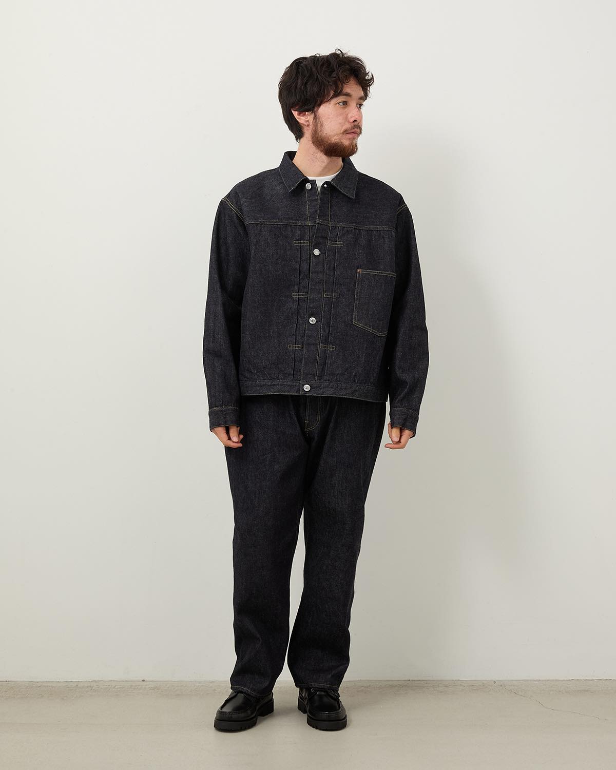 WASHED DENIM WIDE PANTS