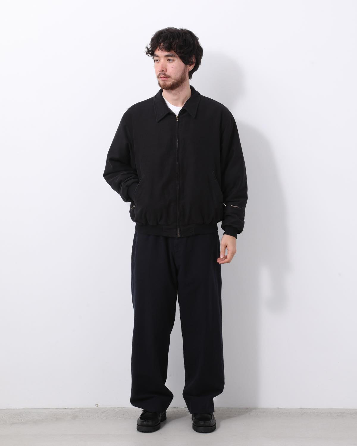 VINTAGE COTTON SILK MOLESKIN WIDE TAPERED TROUSERS