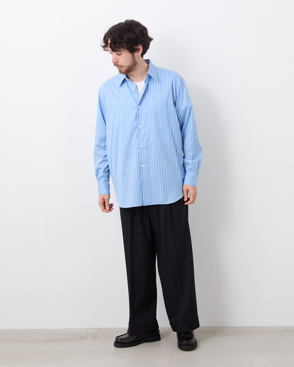 WOOL WIDE TAPERED TROUSERS