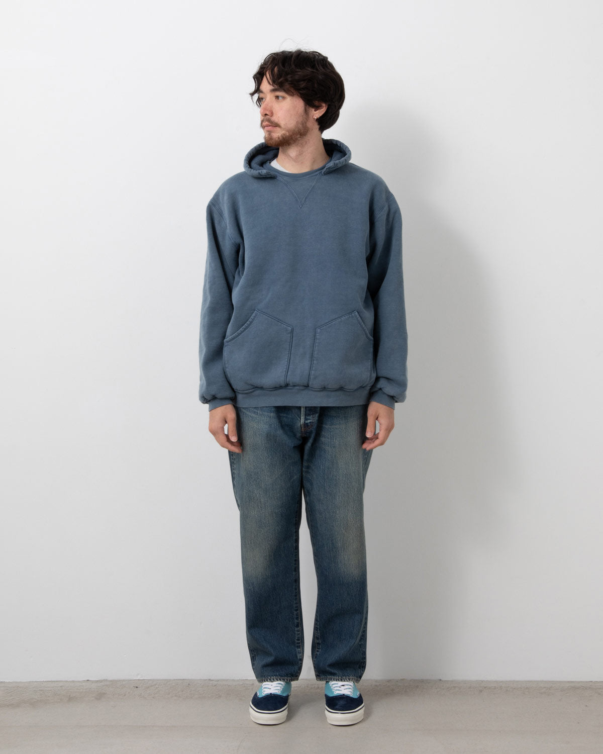 WASHED DENIM WIDE PANTS
