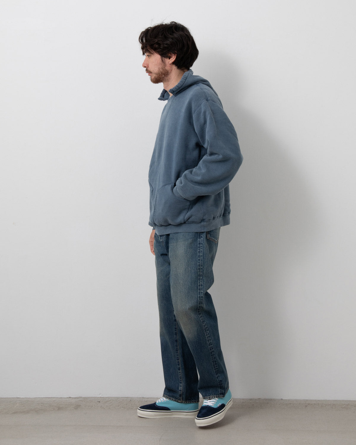 WASHED DENIM WIDE PANTS