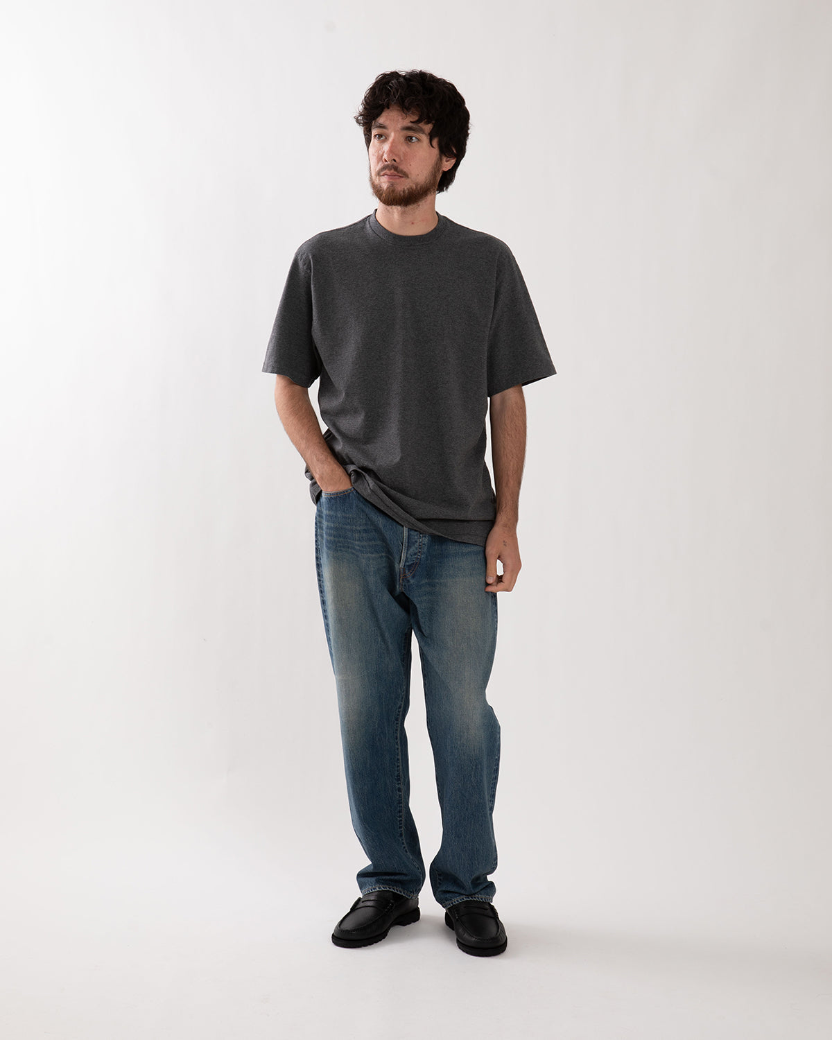 WASHED DENIM WIDE PANTS