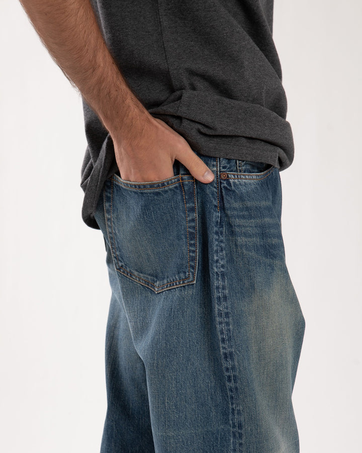 WASHED DENIM WIDE PANTS