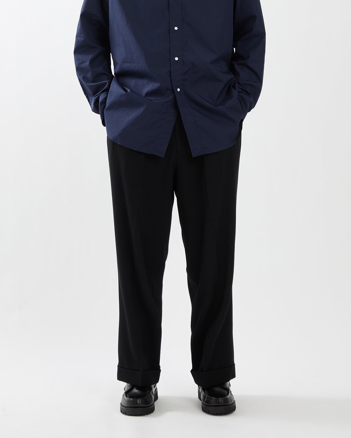WOOL WIDE TAPERED TROUSERS